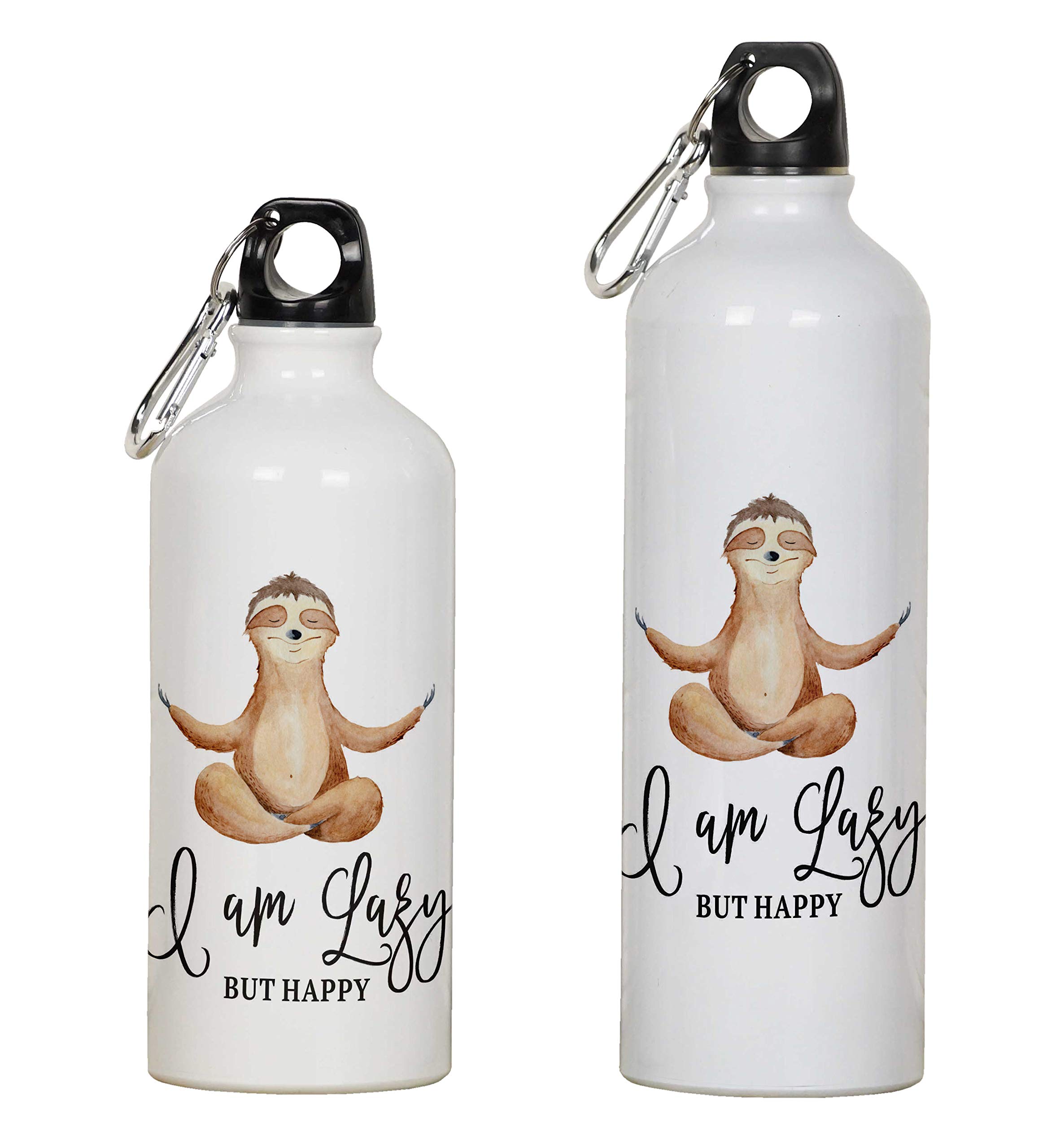 Printtoo I Am Lazy But Happy Print Aluminium Sports Water Bottle With Carabiner Clip 650ml/21.9oz