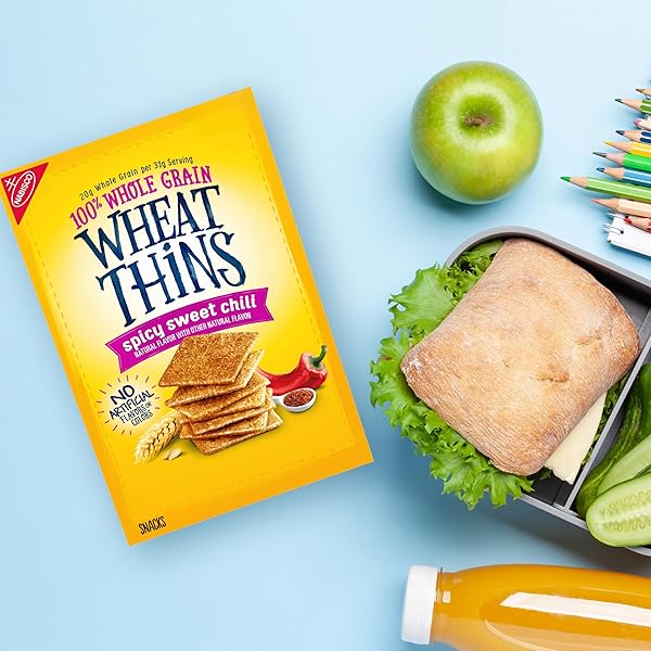 WHEAT THINS SPICY SWEET CHILI SNACKS, WHOLE GRAIN WHEAT CRACKERS, SNACK CRACKERS, 8.5 OZ