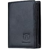BULLCAPTAIN Mens Wallet RFID Bifold Soft Genuine Leather Bifold Wallets for Men with 15 Card Slots ID Window (Black)
