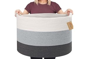 MEGASKET Extra Large Rope Basket, 22” X 22” X 14” Blanket Basket Living Room, Soft Kids Toy Storage Organizer Baskets, Baby Wicker Baskets for Organizing, Woven Blanket Pillow Holder Bins Basket