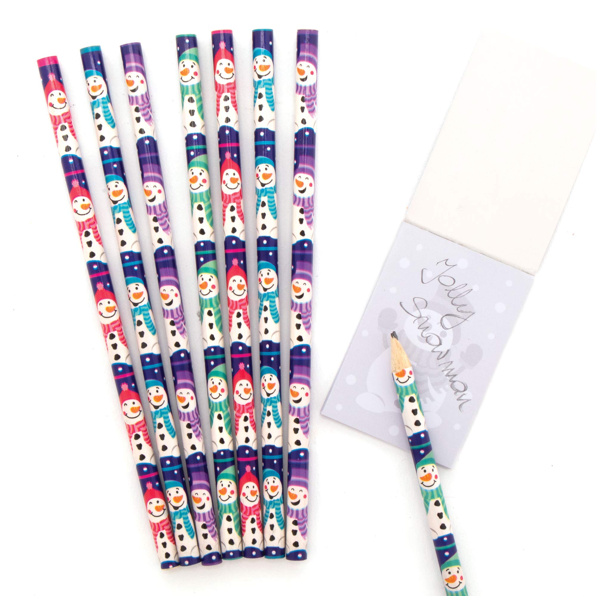 Baker Ross AX437 Snowman Pencil Set - Pack of 12, Christmas Gifts, Ideal for Kids School Set, Homework, School Classwork, Party Bag Fillers