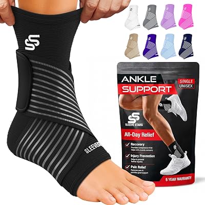 SS Sleeve Stars Ankle Brace with Removable Strap Black 10-12 in