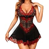 RSLOVE Babydoll Lingerie for Women Lace Chemise Sexy Nightgown Sleepwear Dress