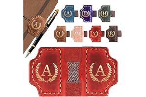 LZMLZM 26 Letters Magnetic Leather Bookmark with Pen Holder, Personalized Book Marks with Initials, Custom Name Book Makers Clips for Reading Women, Men, Teachers, Book Lovers Gifts(Red, A)