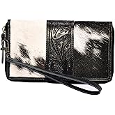 Clutch for Women Designer Card Wallet for Women Cowhide Fur with hand tooling Design on leather wallet for Women Leather…