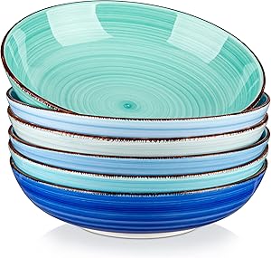 vancasso Suppenschalen Steingut, Bonita Suppenteller 6er Set, Pastateller, Spaghetti Tiefteller, Nudelschalen, Ramenschalen, große Salatschalen, Mehrzweckschalen