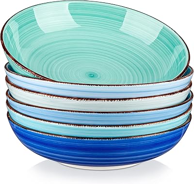 vancasso Suppenschalen Steingut, Bonita Suppenteller 6er Set, Pastateller, Spaghetti Tiefteller, Nudelschalen, Ramenschalen, große Salatschalen, Mehrzweckschalen