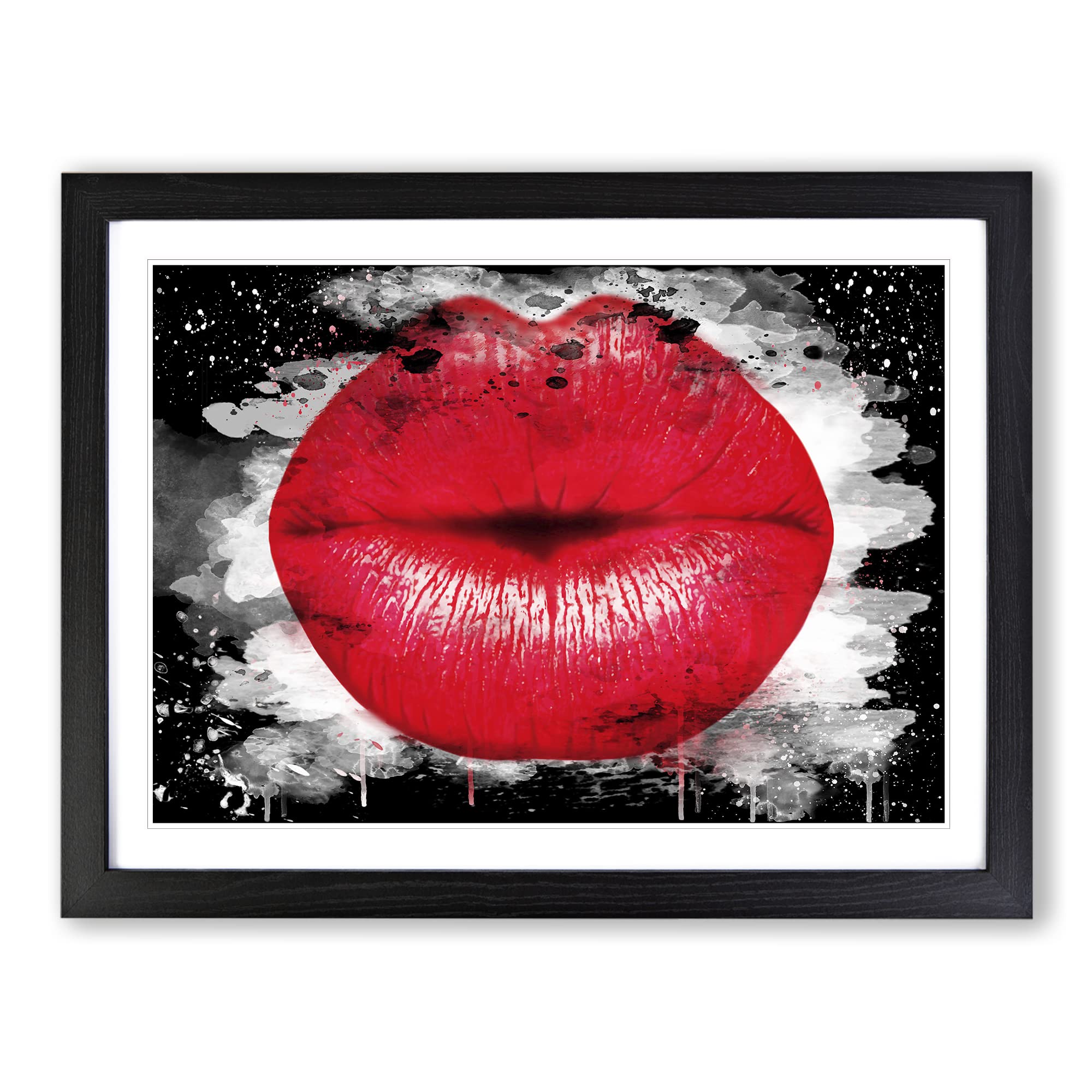 Red Lips Kiss Modern CB Framed Wall Art Print, Ready to Hang Picture for Living Room Bedroom Home Office Décor, Black A3 (46 x 34 cm)
