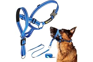 Zevey Dog Headcollar With Leash And Safety Strap Stops Heavy Pulling On The Leash Padded Reflective Head Halter For Small Medium Large Dogs Adjustable Head Harness For Training And Walking, (XL, Blue)