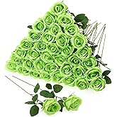 Hoemwarm 36 Pcs Silk Green Rose Bouquet Bridal Artificial Flowers,Fake Rose Long Stem Realistic Flowers Bulk for Wedding Bouquet Ball Arrangement Centerpiece Party Decor