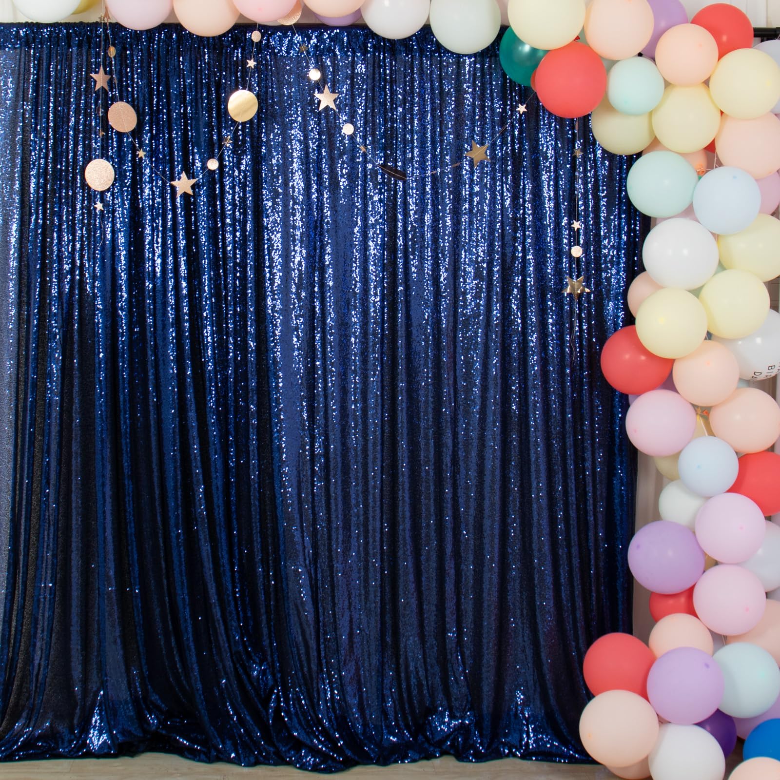 Photo 1 of ShiDianYi Navy Blue Sequin Backdrop Curtain 10FTX10FT Photo Backdrops Shimmer Curtains for Birthday/Holiday/Banquet Decoration Background
