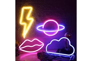 ZYP 4 Pcs LED Decorative Neon Night Cloud Signs, Hanging Light Up for Bedroom, Room for Wall Decor Pink/Blue Planet