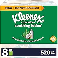 Kleenex Soothing Lotion Facial Tissues with Coconut Oil, Aloe & Vitamin E, 8 Cube Boxes, 65 Tissues Per Box (520 Total…