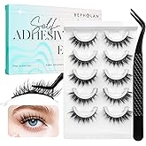 Bepholan Self Adhesive Lashes, Pre Glued Natural Wispy False Eyelashes | Pre-glued Self-adhesive Lashes Need No Extra Glue, Reusable with Convenient Press-on Wearing Method CVJ205