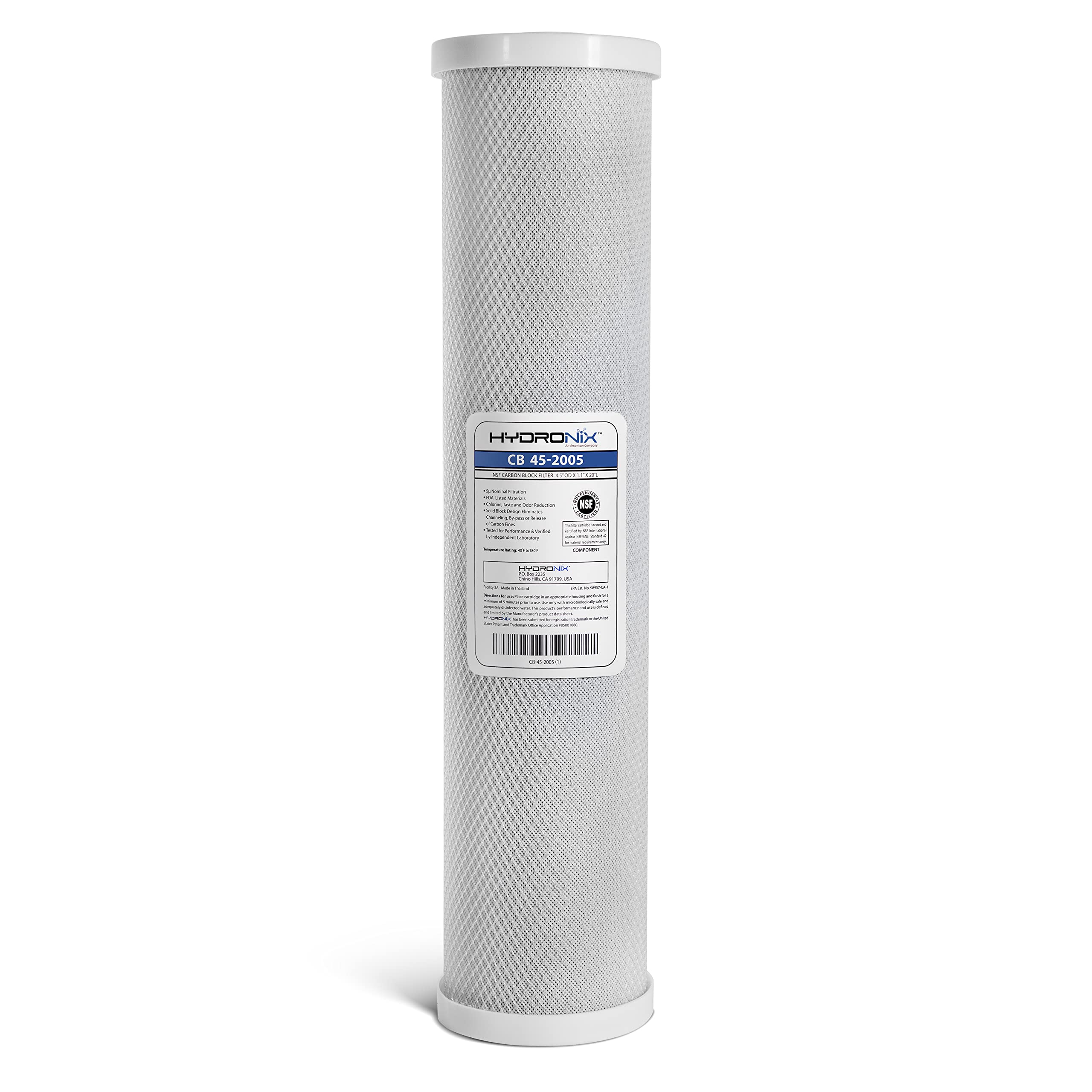 Hydronix CB-45-2005 Whole House, Commercial & Industrial NSF Coconut Carbon Block Water Filter, 4.5