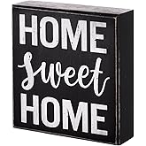 Jetec Home Sweet Home Wooden Sign Classic Box Sign Wood Wall Plaque Decor Rustic Black Farmhouse Block Housewarming Gifts Desktop Shelf Table Decoration for Living Room House 6 x 6.3 x 1.8 Inch