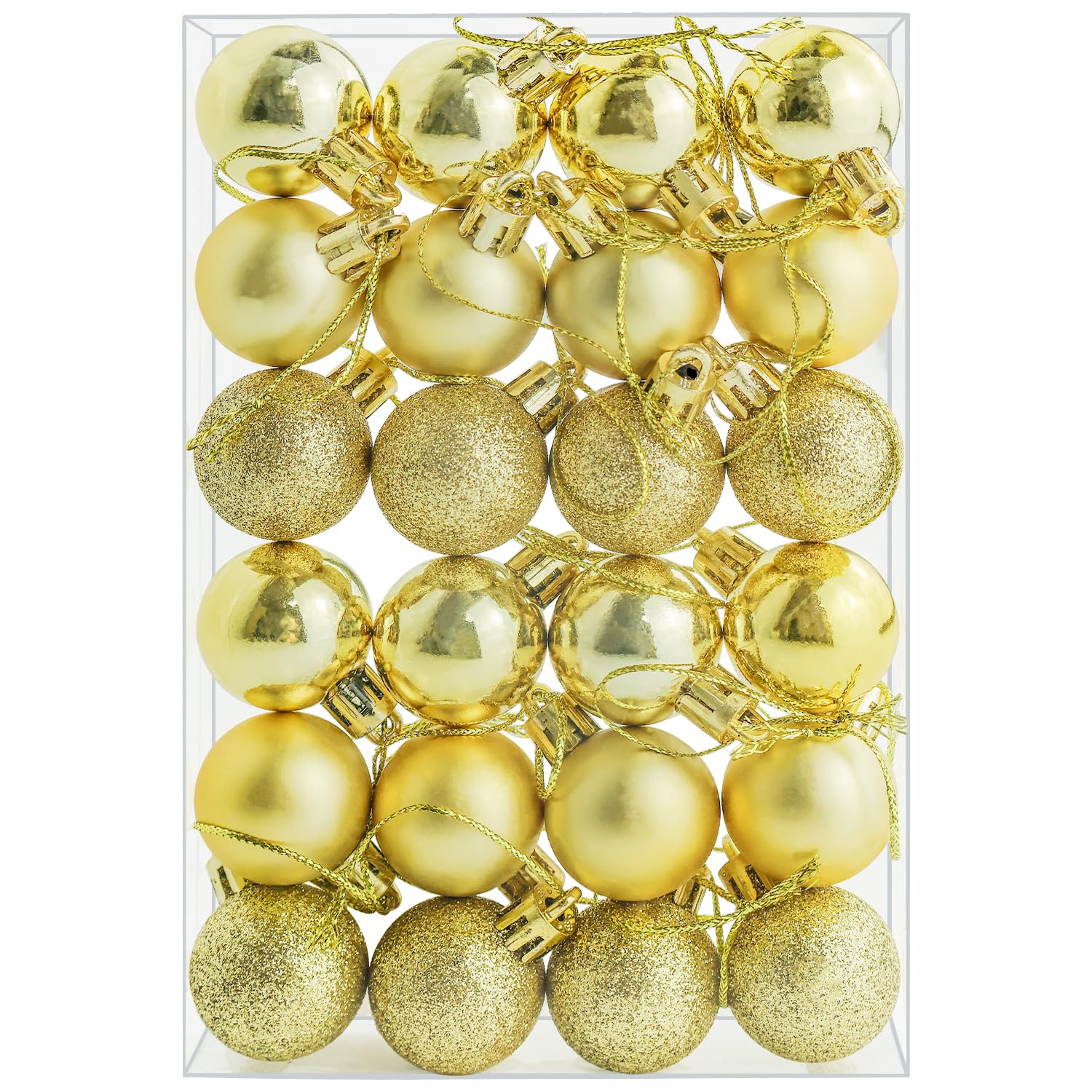24 Pieces 30 mm Christmas Baubles Shatterproof Christmas Tree Decorations Baubles Mini Hanging Balls for Xmas Tree Holiday Wedding Party Ornaments, Gold