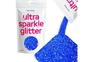 Hemway Premium Ultra Sparkle Glitter Multi Purpose Metallic Flake for Arts Crafts Nails Cosmetics Resin Festival Face Hair - Sapphire Blue Holographic - Ultrafine (1/128" 0.008" 0.2mm) 100g / 3.5oz