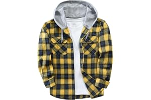 Puwasa Mens Flannel Hoodie Shirts Long Sleeve Casual Plaid Jacket Cotton Button Down Flannel Shirt for Men