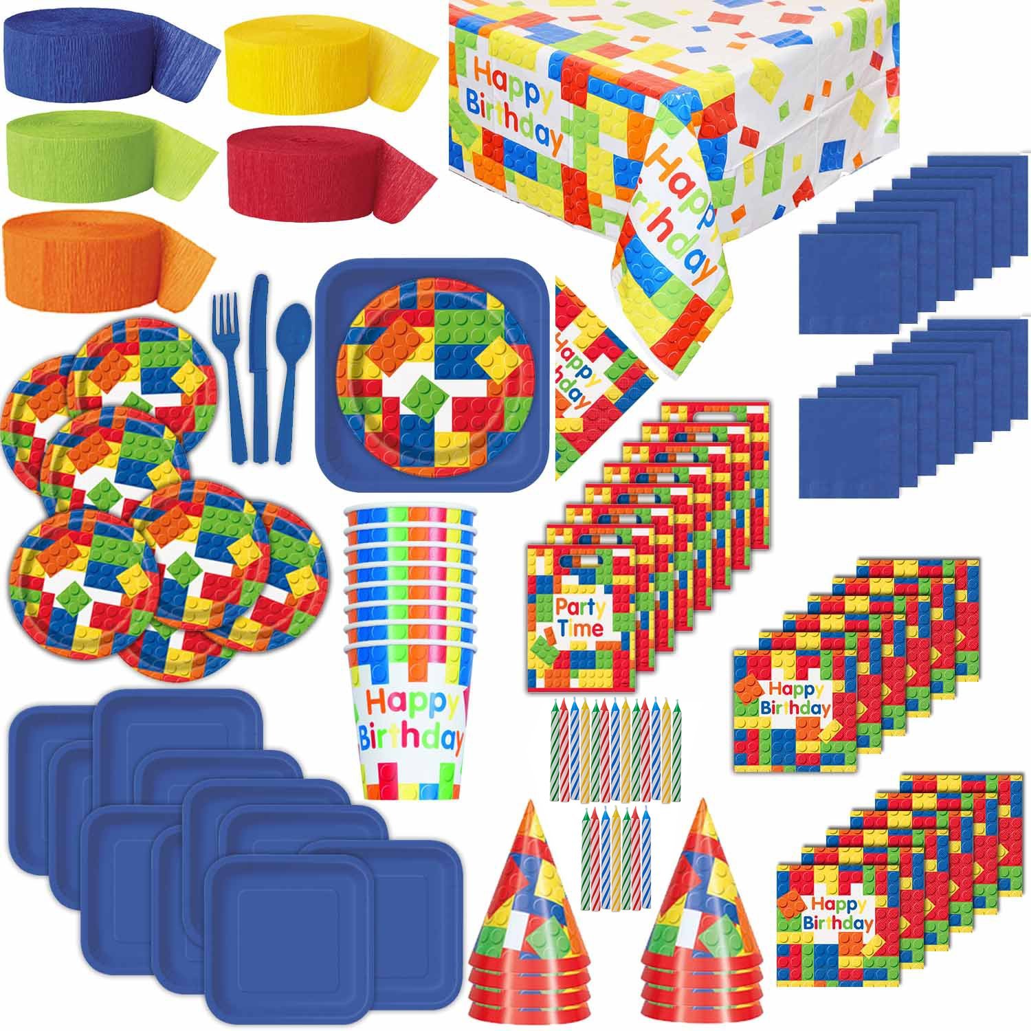 Lego Theme Birthday Party Supplies for 8 Plates, Cups, Napkins