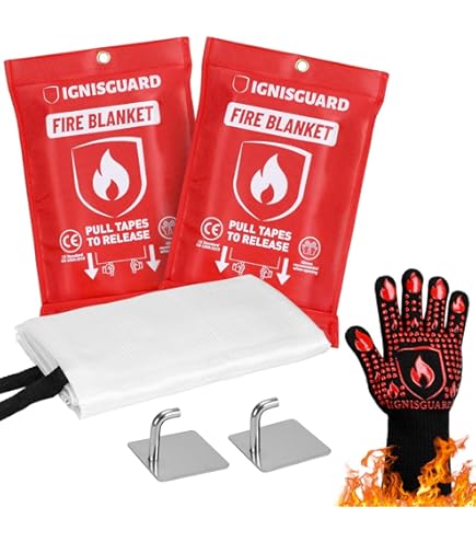 JJ CARE Fire Blanket - 2 Packs With Hooks And Gloves - Emergency Fire