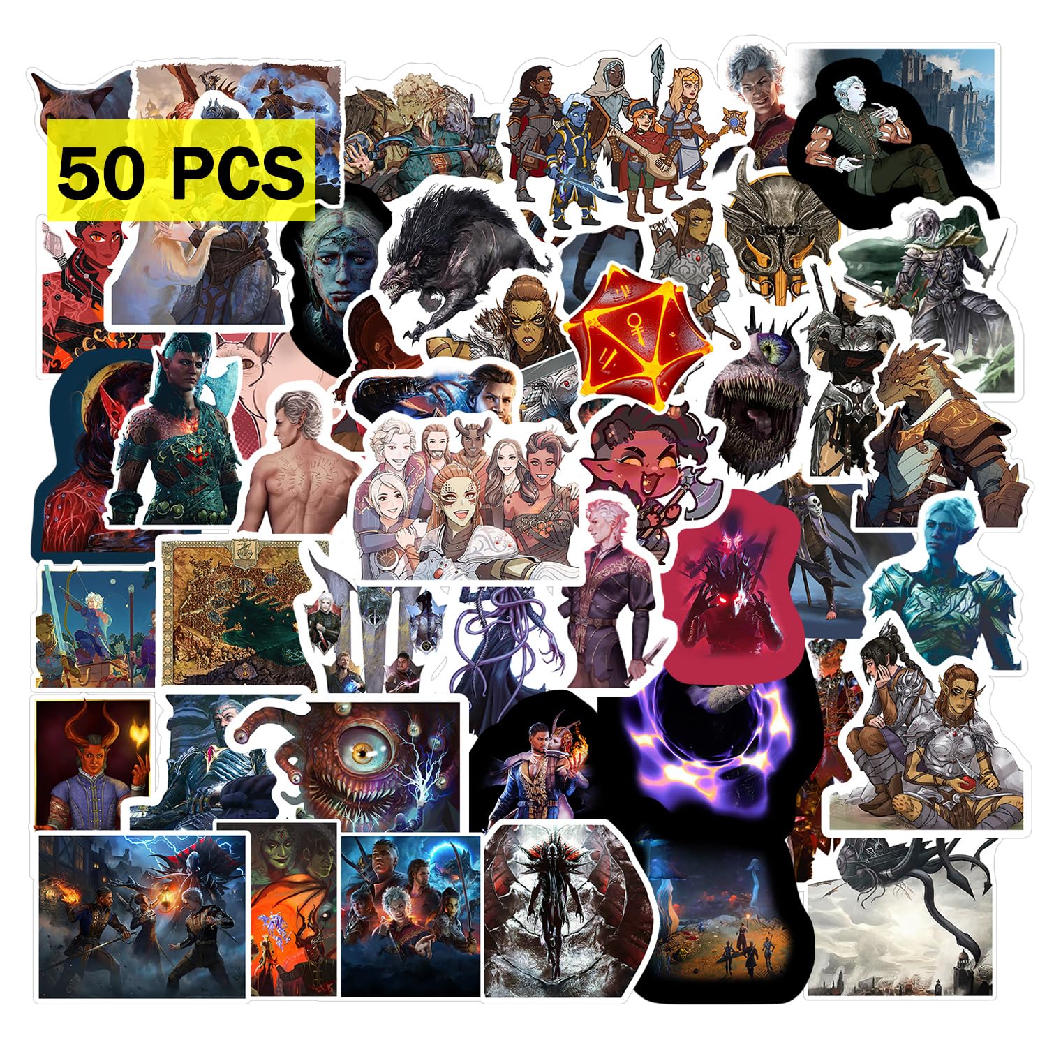 GTOTd Baldur's Gate Stickers (50Pcs Large Size) Viny Waterproof Video Game Stickers for Teens DIY Decal Party Supplies for Water Bottle Luggage Guitar Skateboard