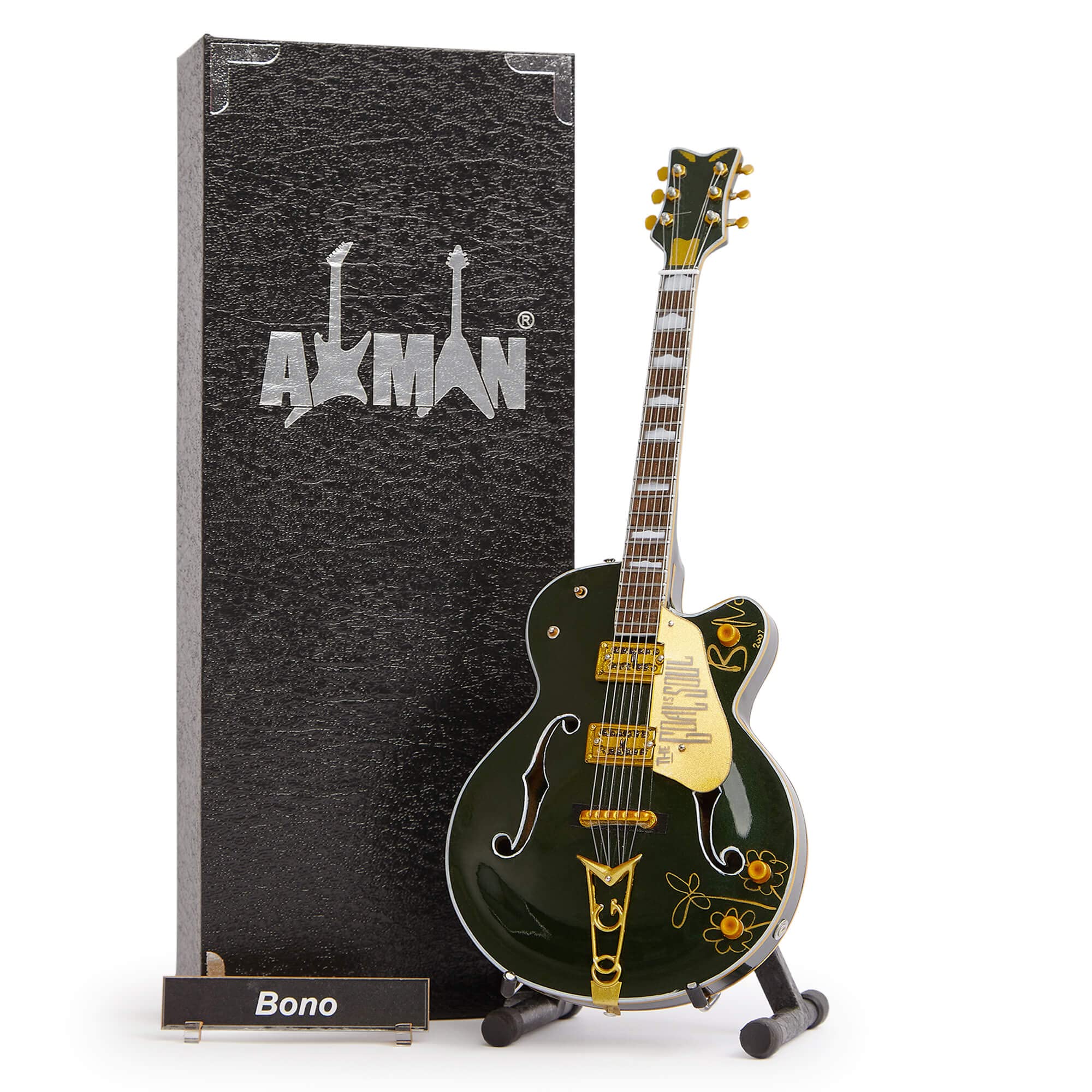 Bono (U2) - Miniature Guitar Replica - Music Gifts - Handmade Ornamental 1/4 Scale - Includes a Display Box, Name Tag and Miniature Guitar Stand