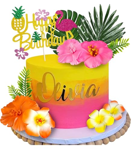 Glitter Flamingo Birthday Cake Topper – Hawaiian Luau Theme Party Decor – Pre-Assembled & Reusable - View #9