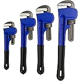 HFS(R) 4 Pack Heavy Duty Pipe Wrench Set, Adjustable 8" 10" 12" 14" Soft Grip Plumbing Wrench Set with Storage Bag