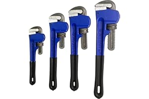 HFS(R) 4 Pack Heavy Duty Pipe Wrench Set, Adjustable 8" 10" 12" 14" Soft Grip Plumbing Wrench Set with Storage Bag