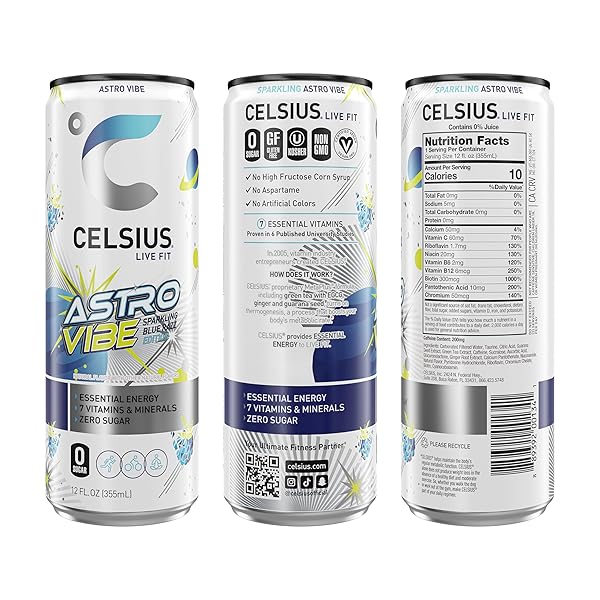 CELSIUS SPARKLING ASTRO VIBE, FUNCTIONAL ESSENTIAL ENERGY DRINK 12 FL OZ (PACK OF 12)