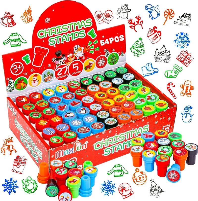 KAHEIGN 54Pcs Christmas Self-Inking Stamps 27 Styles Santa Snowflake Xmas Kids