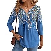 Zeagoo Womens 3/4 Length Sleeve Tops V Neck Dressy Casual T Shirts Pleated Business Work Blouses Basic Tees S-3XL