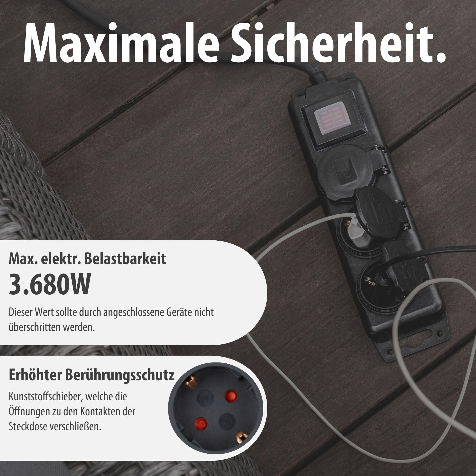 Brennenstuhl Steckdosenverteiler IP44 3-Fach (Outdoor Steckdosenleiste mit Schalter, 2m Kabel, selbstschließende Deckel, Mehrfachsteckdose für außen für den robusten und ständigen Einsatz im Freien) 4