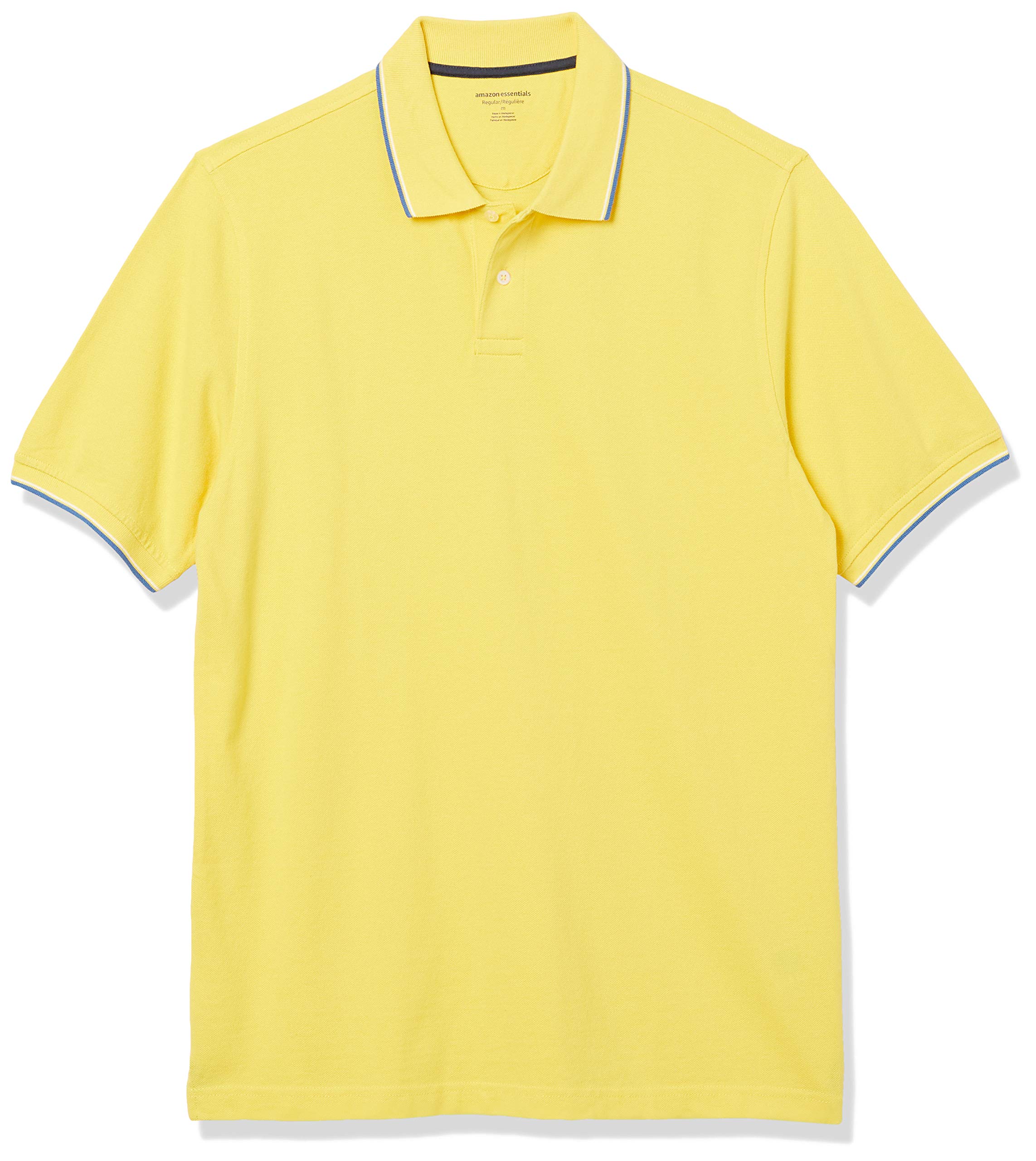 Photo 1 of Amazon Essentials Men's Regular-Fit Cotton Pique Polo Shirt (Available in Big & Tall), Yellow Twin Stripe, Medium