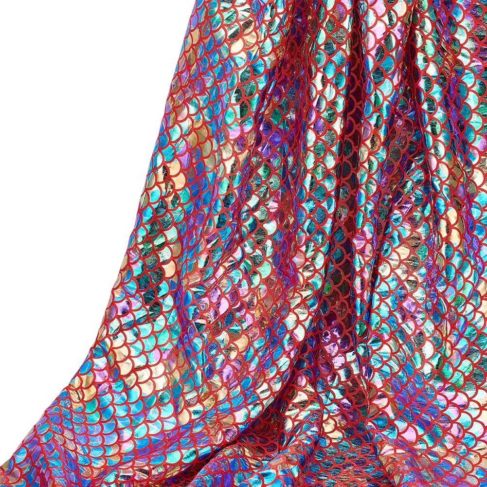 FINGERINSPIRE 1.09 Yards/1m Mermaid Scales Fabric 1.5m Wide Red Iridescent Sparkly Hologram Spandex Polyester Sparkly Fish Scale Fabric for DIY Craft Garment Accessories