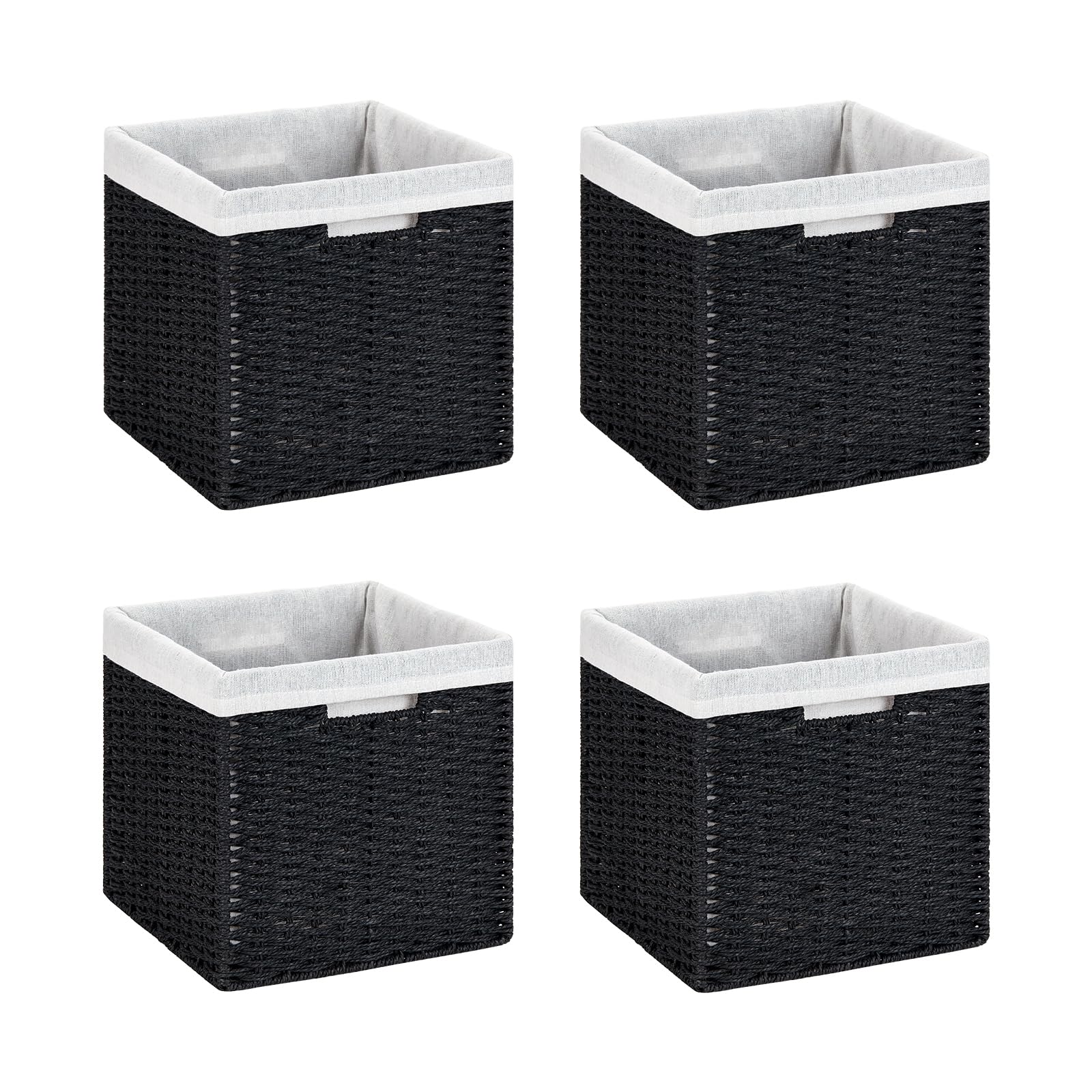 Photo 1 of DULLEMELO Wicker Storage Baskets for Shelves, Woven Cube Storage Bins Set of 4, 11x11x11 inch Foldable Wicker Baskets for Shelves,Closet, Clothes, Toys-Black