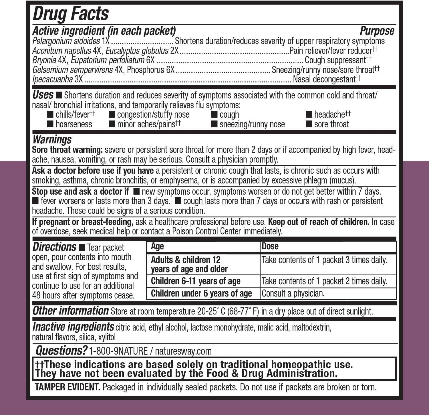 Nature's Way Umcka® FastActives® Cold + Flu Relief Multi-Action Non-Drowsy Formula, Rapidly Melts In Your Mouth Powder Packets, 10 Berry Flavored Packets: Health & Personal Care