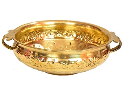 E-Handicrafts Hammered Brass Uruli Bowl (10 X 4-inch, Gold)