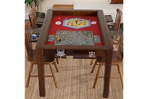 Agreatby Board Game Table with Removable Top, Solid Wood Dining & Gaming Table for 4–6 Players, Neoprene Play Mat, Leaf Storage Rack, 6 Cup Holders & Hobby Trays, 54" x 30.7" Big Play Area, Nature