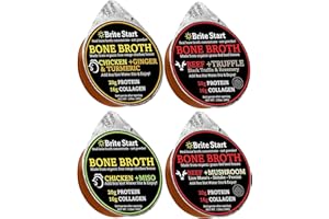 Brite Start Bone Broth - Variety Pack - 12 Count - Keto Friendly Concentrate with 16g Collagen, 20g Paleo Protein - Made from Free Range Chicken Bones & Grass Fed Beef - Single Serve Packets