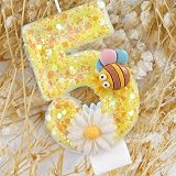mciskin Flower Bee Number 2 Candle Yellow Glitter for Cake Birthday view 3