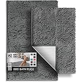 Hearth & Harbor Bathroom Rug Set, 2 Piece Chenille - Grey, Quick Dry, Non-Slip, Machine Washable - Bath Mat Size 17x24, 20x32 inches