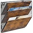 PAG Wall File Organizer for Office, 3-Tier Rustic Hanging File holder Wall Storage Rack for Documents/Magazine/Literature/File Folders/Mails/Envelopes, Brown