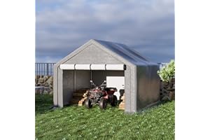 WTRAVEL 8x8 ft Outdoor Storage Shelter with Zipper Door, Portable Garages Shelters, Waterproof and UV Resistant Carport Shed for Bicycle, Motorcycle ATV, Lawn Mowers (8x8 FT)