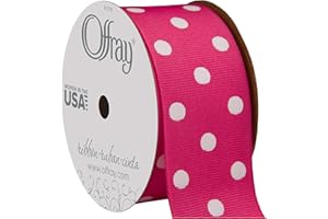 BERWICK Offray 945865 1.5" Wide Grosgrain Ribbon, Shocking Pink and White Polka Dot, 3 Yards