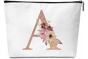 chanuan Personalized Initial Makeup Bag, A Monogram Makeup Bags, Boho Cosmetic Travel Toiletry Bag For Women, Birthday Gifts For Girls Teens Friend Bestie Sister Daughter Wife, 1 Pack(B01)