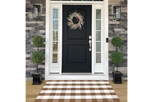 BOTTALIVE Buffalo Plaid Outdoor Rugs, 3'x5' Brown and White Checkered Indoor/Outdoor Area Rug, Layering Rug for Hello/Welcome Door Mat, Washable Cotton Woven Farmhouse Mat for Fall Front Porch Décor