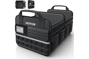 HOTOR Tactical Car Trunk Organizer - Foldable Trunk Organizer for SUV with Front MOLLE Pocket & Reflective Strips, Essential Car Accessories for Tools & Outdoor Storage, 12.8" x 21.7" x 11.0", Black