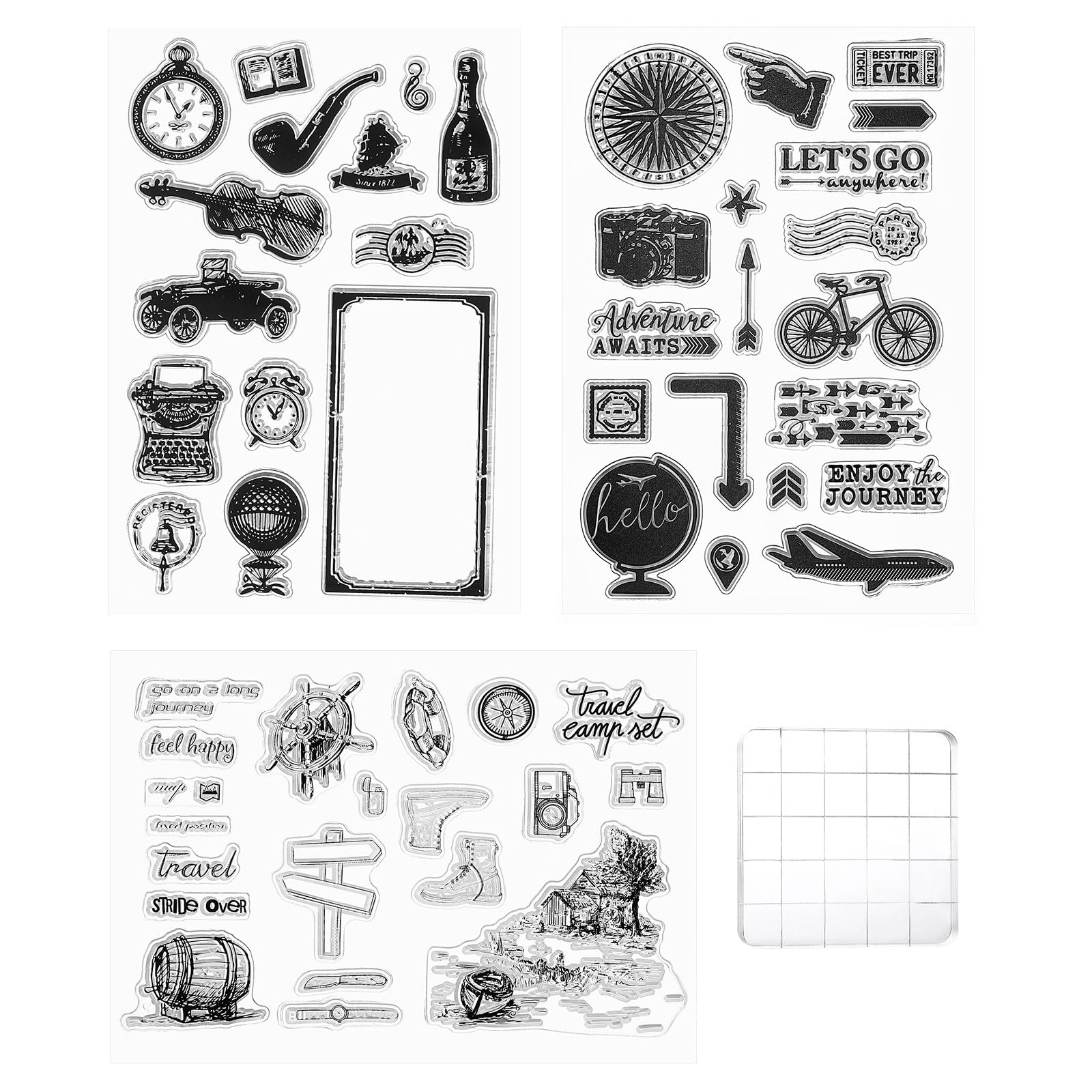 PATIKIL Silicone Stamps and Acrylic Stamp Blocks Tool, 4Pcs Vintage Pipe Clear Stamp with Grid Lines for Card Making Scrapbooking DIY Decoration